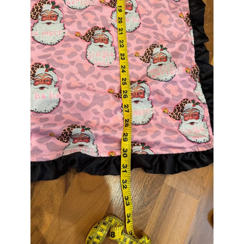 Pink Leopard Santa Baby Blanket Black Ruffle Edge Christmas Holiday carseat crib